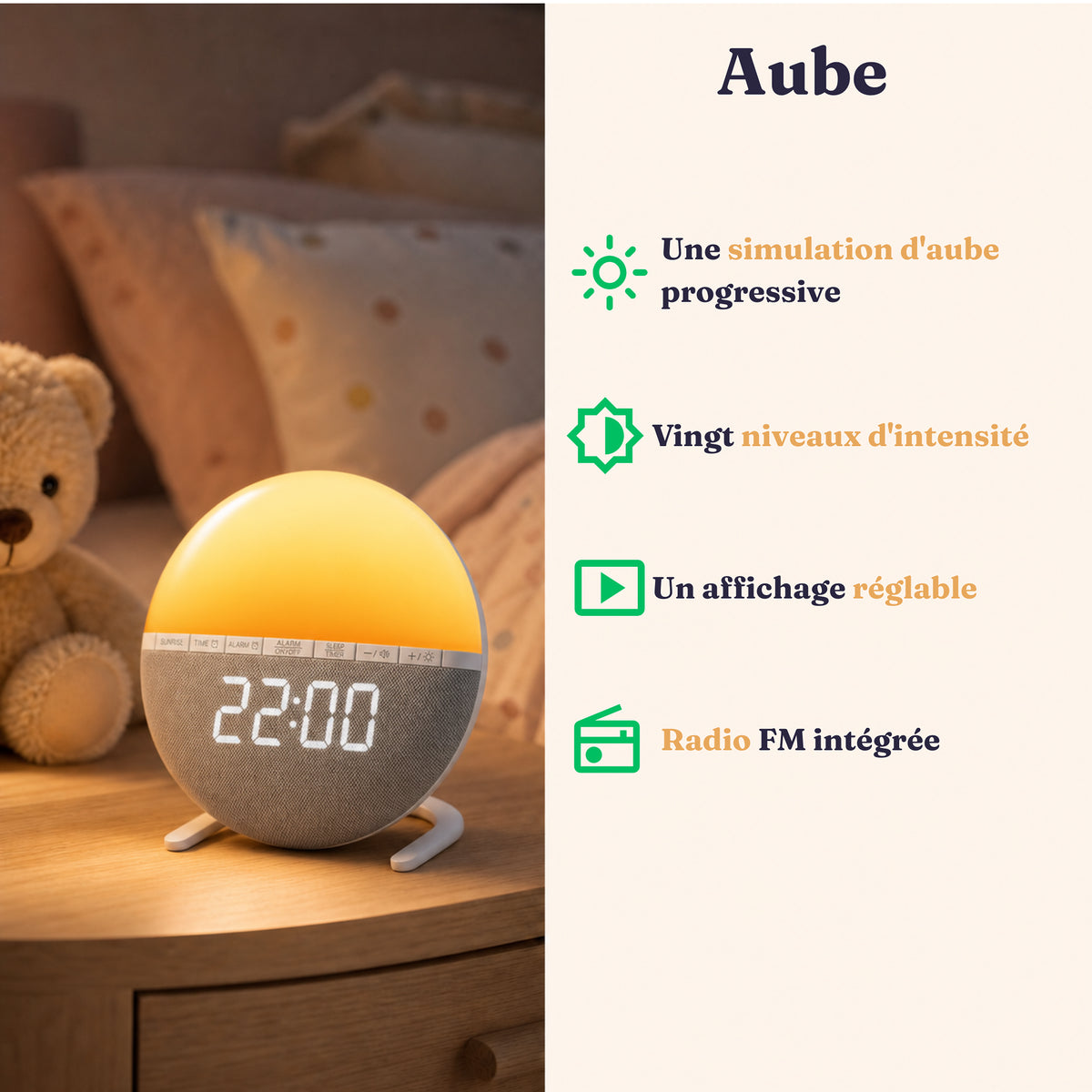 Réveil adulte simulateur d'aube Aube, Amidenuit
