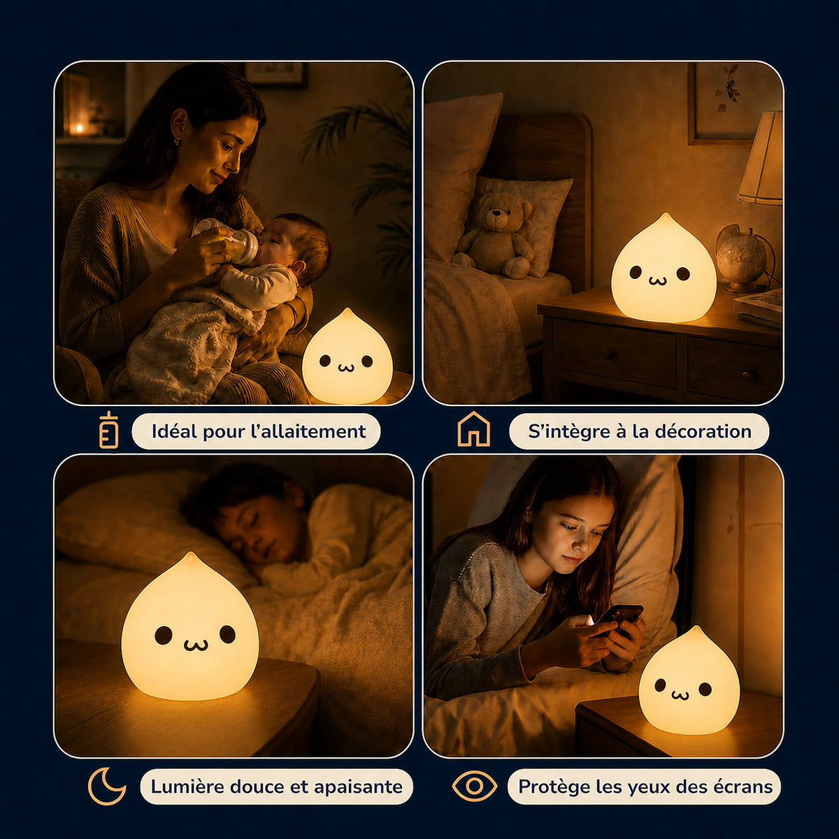 Veilleuse bébé Casper en forme de fantôme, lumière ambre chaude, Amidenuit