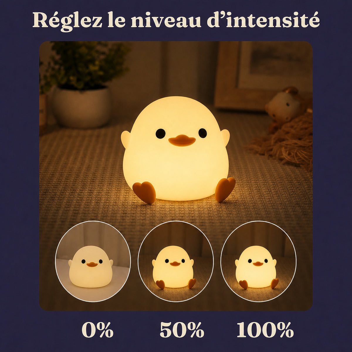 Veilleuse bébé Duffy en forme de canard, lumière ambre chaude, Amidenuit