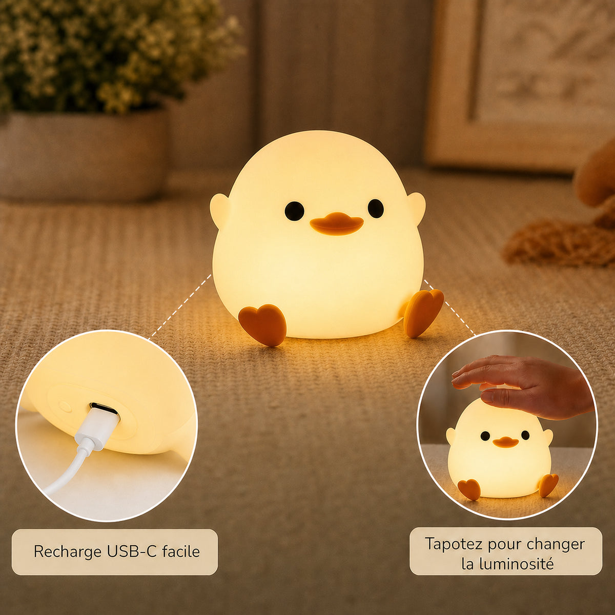 Veilleuse bébé Duffy en forme de canard, lumière ambre chaude, Amidenuit