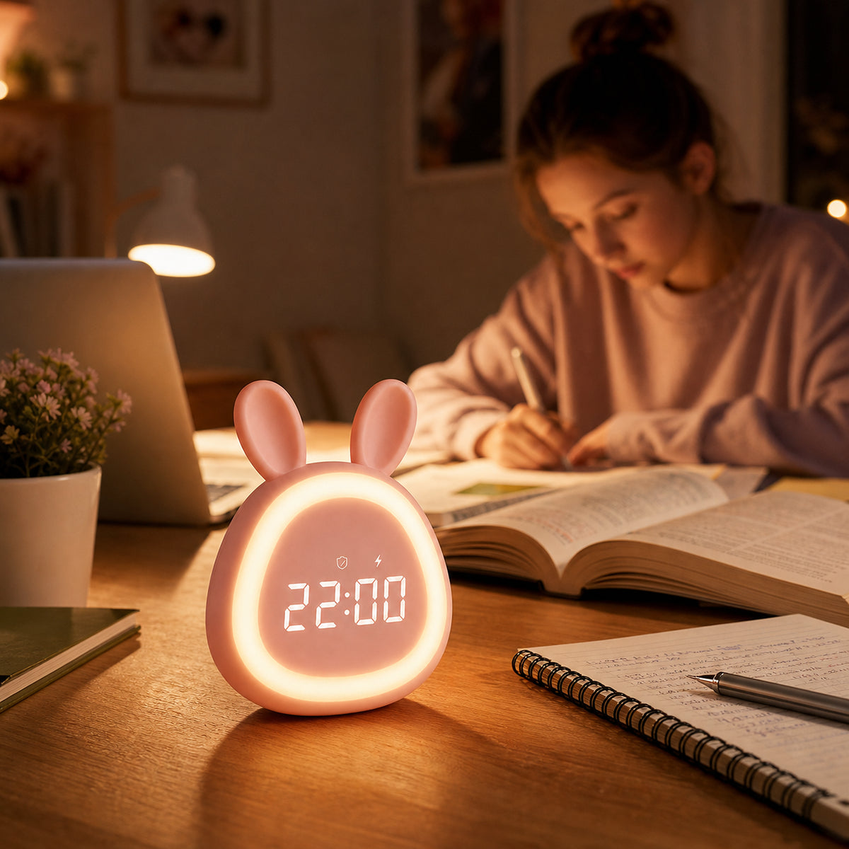 Réveil enfant veilleuse Lapino en forme de lapin, Amidenuit