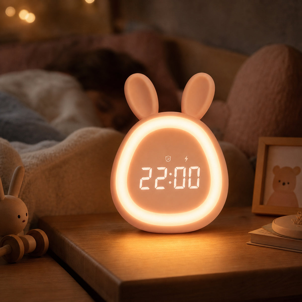 Réveil enfant veilleuse Lapino en forme de lapin, Amidenuit