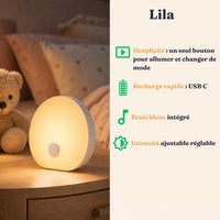 Veilleuse bébé Lila avec bruit blanc et capteur de mouvement, Amidenuit