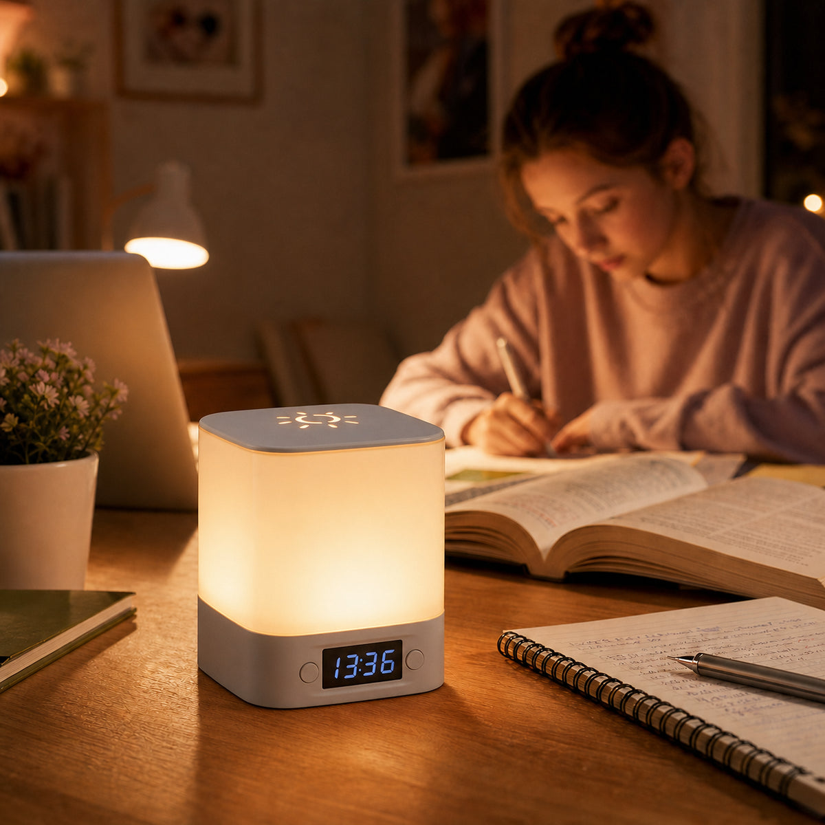 Veilleuse adulte tactile Lumis avec télécommande et affichage de l'heure, Amidenuit
