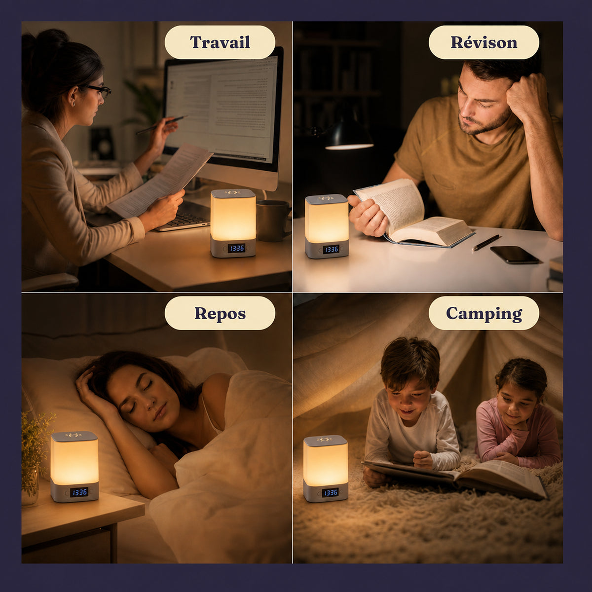 Veilleuse adulte tactile Lumis avec télécommande et affichage de l'heure, Amidenuit