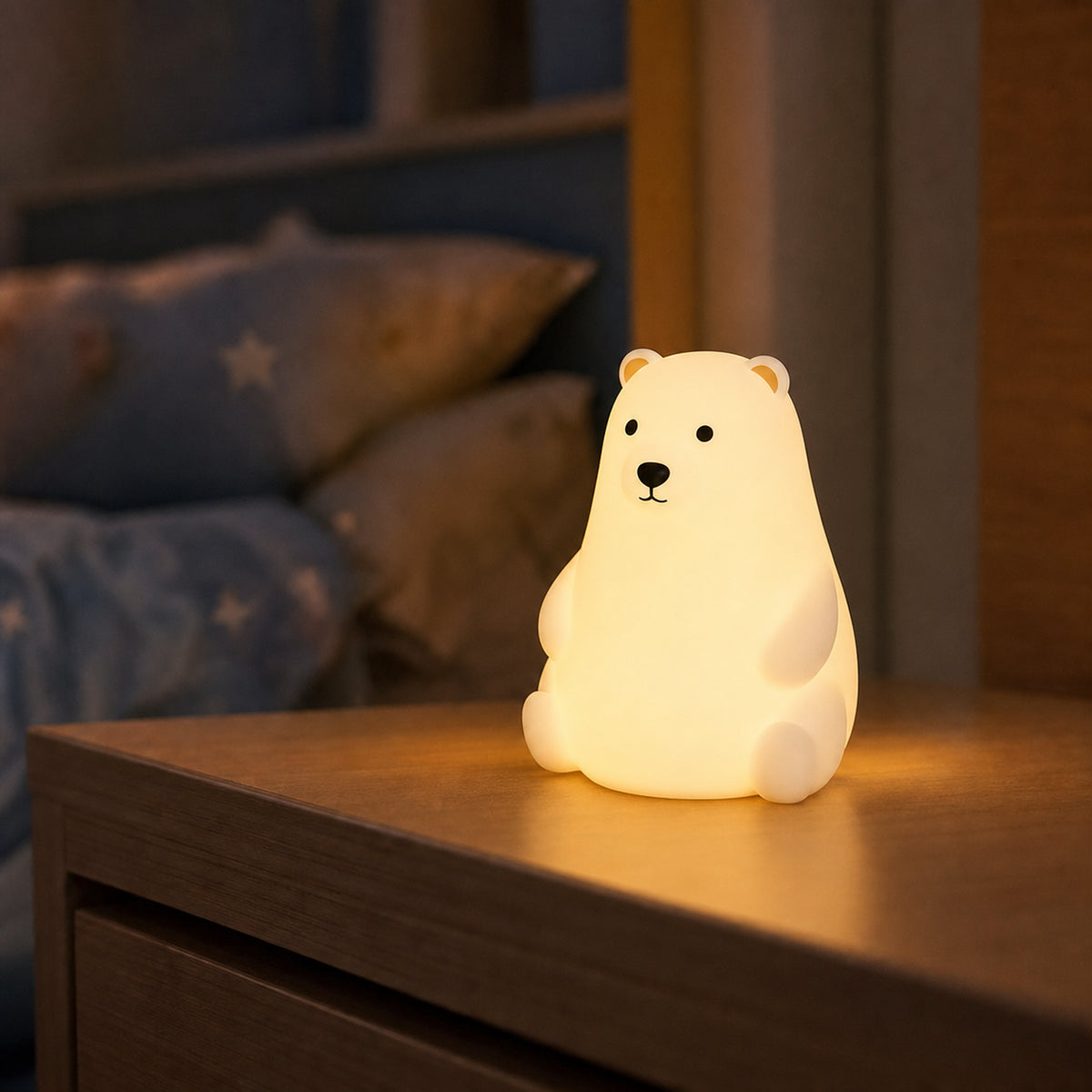 Veilleuse bébé Milo en forme d'ours, lumière ambre chaude, Amidenuit