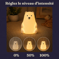 Veilleuse bébé Milo en forme d'ours, lumière ambre chaude, Amidenuit