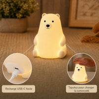 Veilleuse bébé Milo en forme d'ours, lumière ambre chaude, Amidenuit