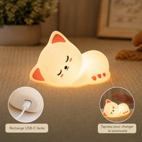 Veilleuse bébé Nala en forme de chat, lumière ambre chaude, Amidenuit