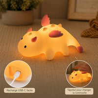 Veilleuse enfant Névé en forme de dragon des glaces, lumière chaude, Amidenuit
