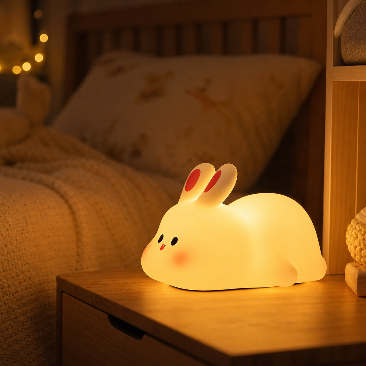 Veilleuse bébé Nino en forme de lapin, lumière ambre chaude, Amidenuit