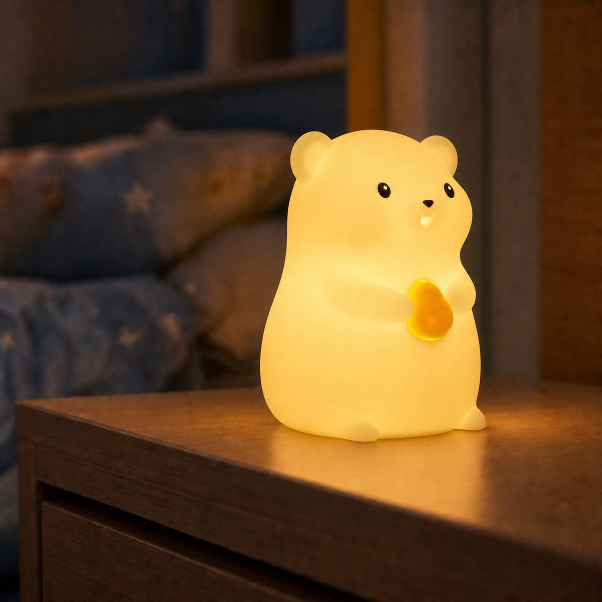Veilleuse bébé Nooka en forme de hamster, lumière ambre chaude, Amidenuit