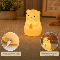 Veilleuse bébé Nooka en forme de hamster, lumière ambre chaude, Amidenuit