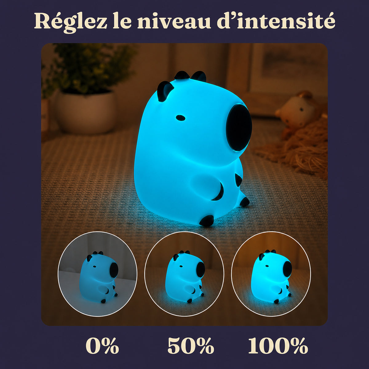 Veilleuse bébé Rex en forme de dino, lumière ambre chaude, Amidenuit