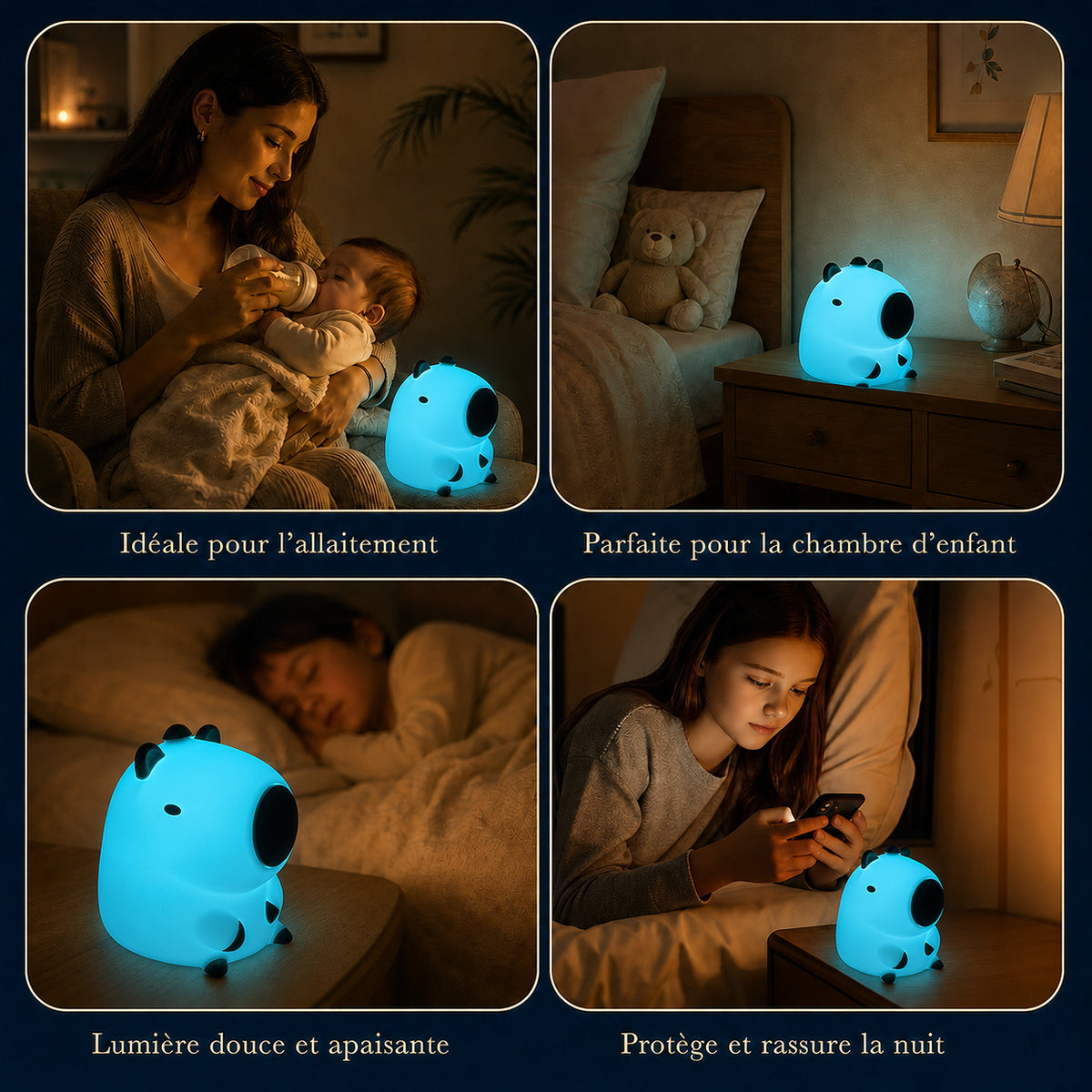 Veilleuse bébé Rex en forme de dino, lumière ambre chaude, Amidenuit