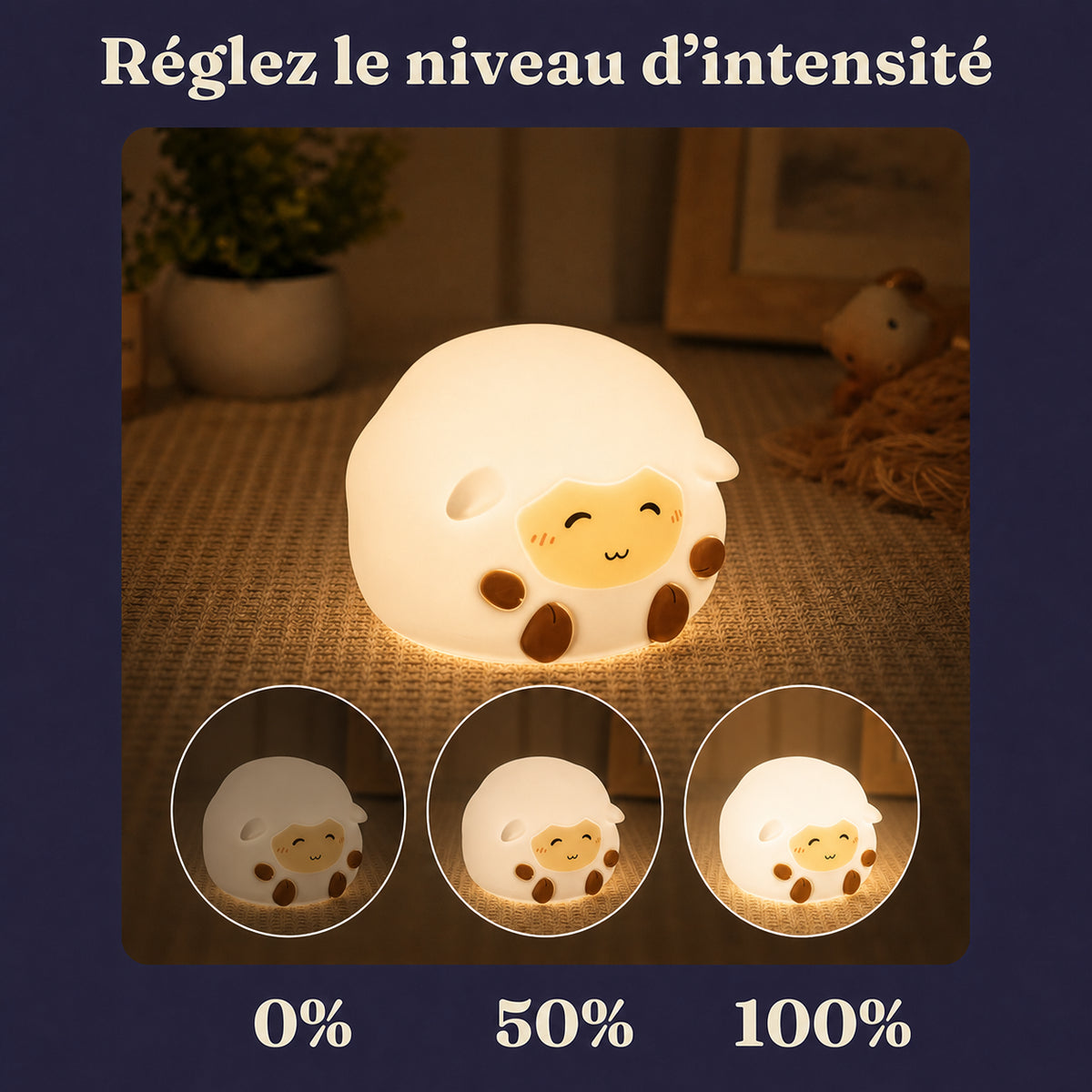 Veilleuse bébé Rosie en forme de mouton, lumière ambre chaude, Amidenuit