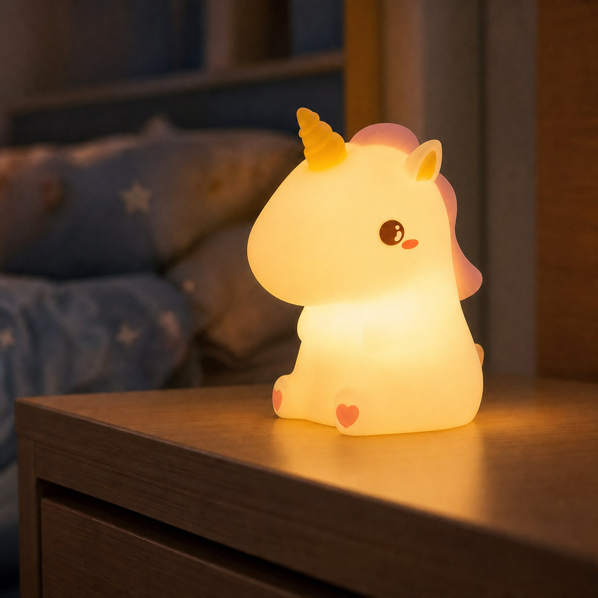 Veilleuse bébé Stella en forme de licorne, lumière ambre chaude, Amidenuit