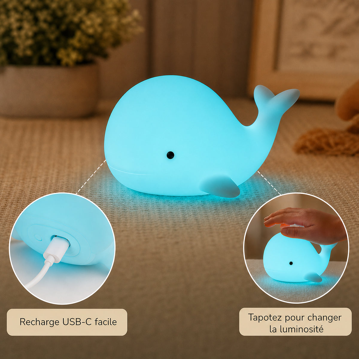 Veilleuse bébé Compagnon Baleine — Wally