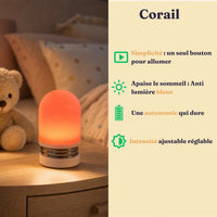 Veilleuse Corail à lumière rouge chaude sans lumière bleue, Amidenuit