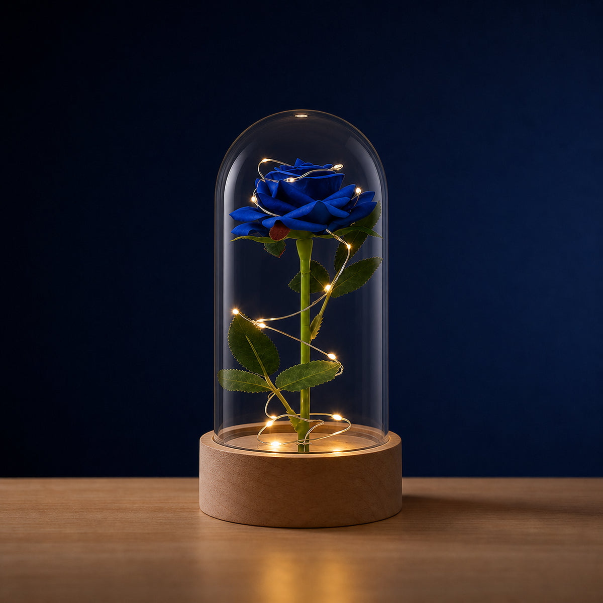 Rose éternelle LED sous cloche en verre, décoration lumineuse Amidenuit