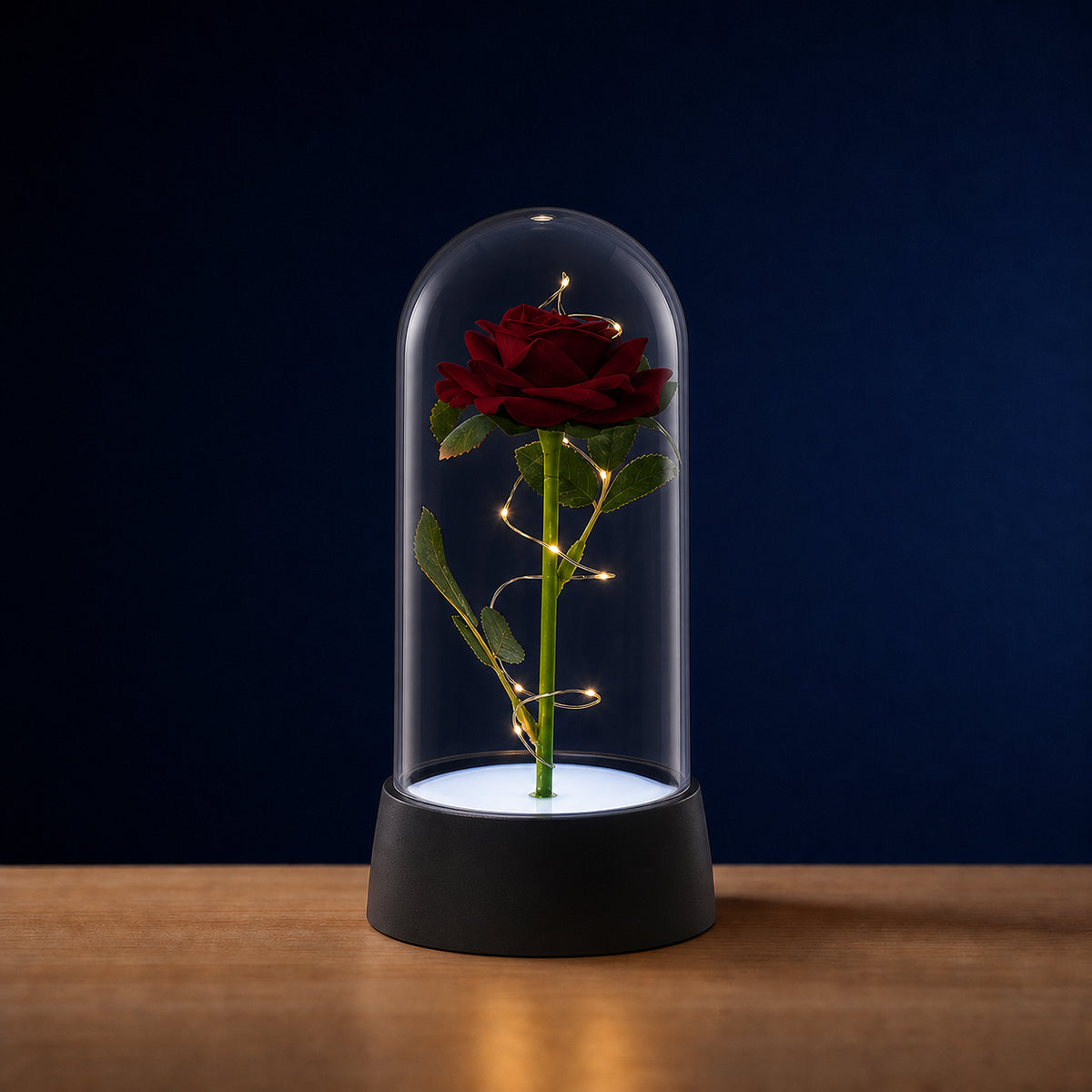 Rose éternelle LED sous cloche en verre, décoration lumineuse Amidenuit