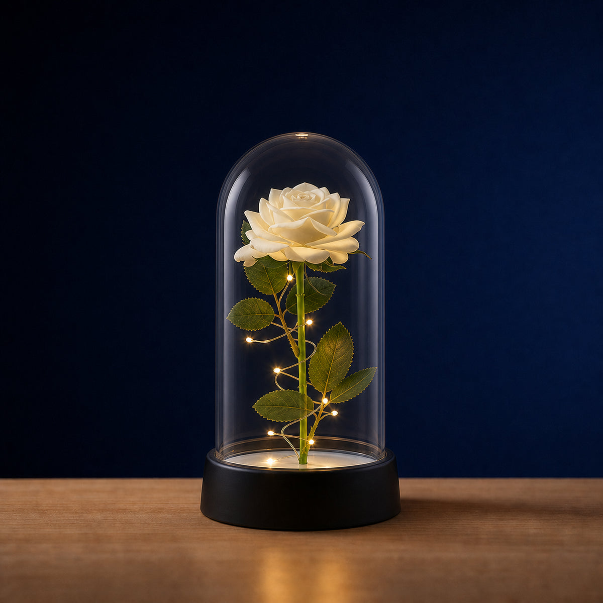 Rose éternelle LED sous cloche en verre, décoration lumineuse Amidenuit