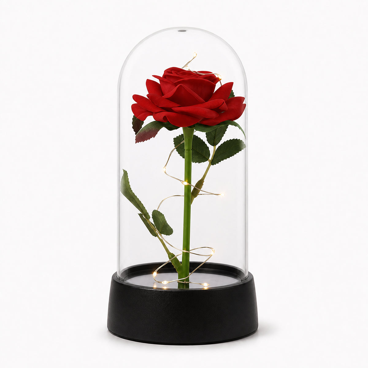 Rose éternelle LED sous cloche en verre, décoration lumineuse Amidenuit