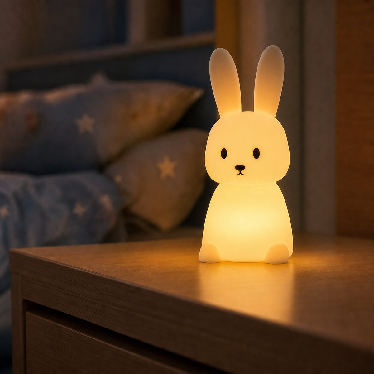 Veilleuse bébé Praline en forme de lapin, silicone doux et lumière ambre chaude, Amidenuit