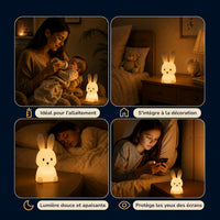 Veilleuse bébé Praline en forme de lapin, silicone doux et lumière ambre chaude, Amidenuit